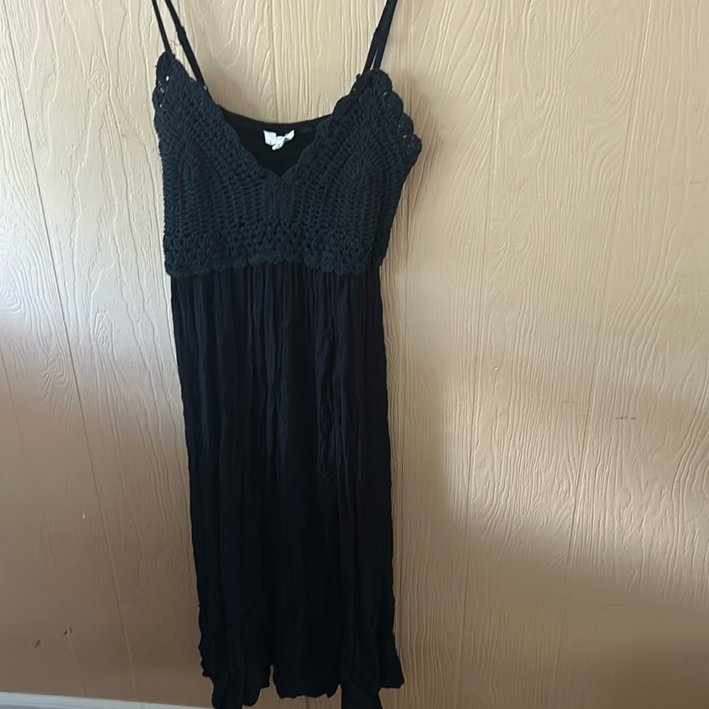 black flowy crocheted midi sundress